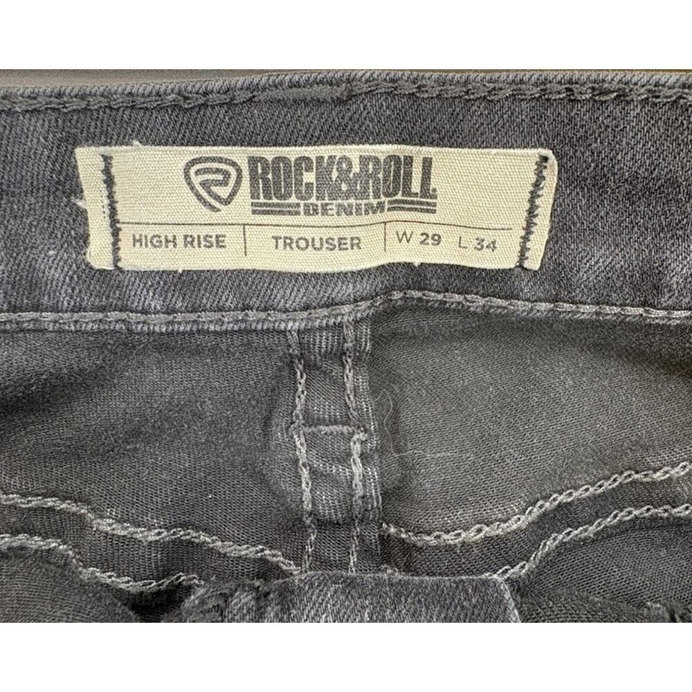 Women’s Rock & Roll Black Jeans High Rise Trouser Wide Boot Cut W29 X 34L - Picture 4 of 10